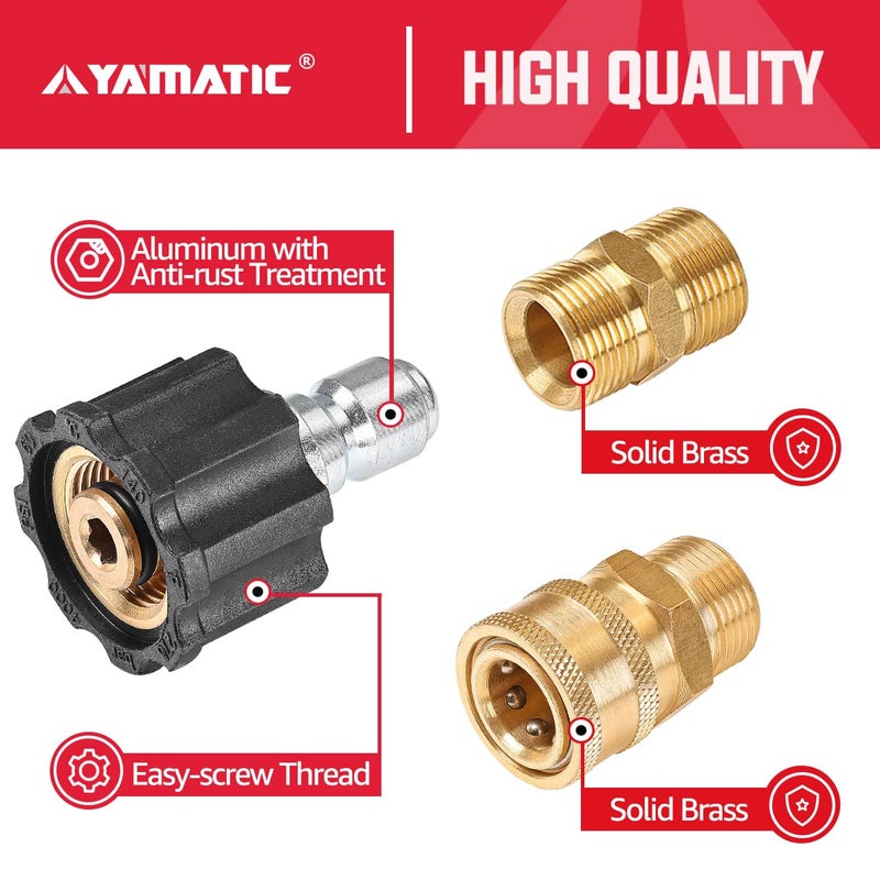 YAMATIC Pressure Washer Adapter Set Quick Connect Kit, M22 to 3/8" Quick Connectors, 5000 PSI Pressure Couplers Fittings for a Pressure Washer, Hose, and Gun - 5 PCS - Image 4